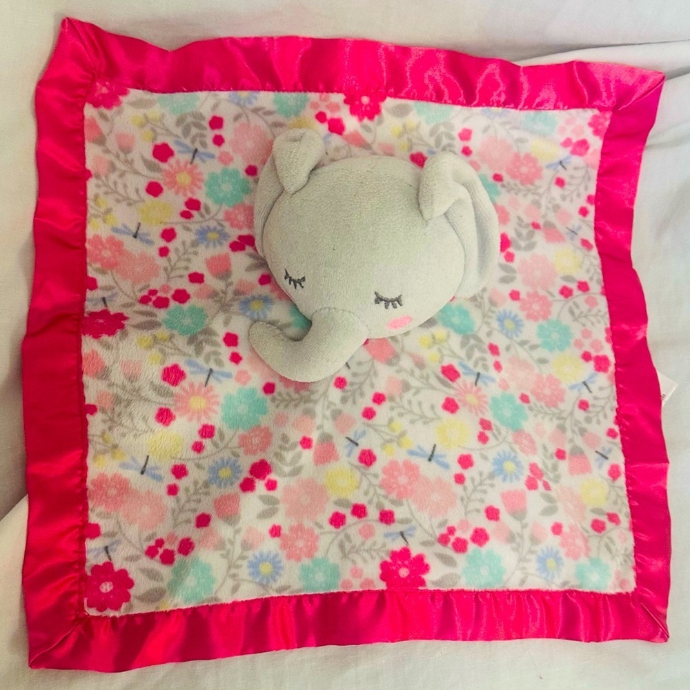 Parents Choice Elephant Pink Satin Trim Baby Security‎ Blanket Buddy Lovey Plush
